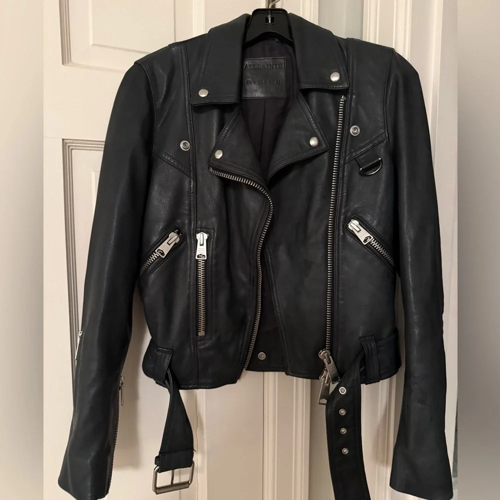 All Saints Black Leather Biker Jacket - Picture 3 of 4